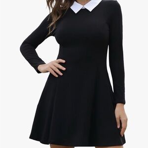 Black Fit and Flare Long Sleeve Skater Goth Dress